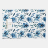Stijlvolle marineblauw Waterverf bloemen monogram Theedoek (Horizontaal)