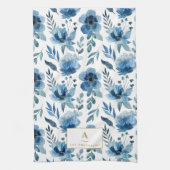 Stijlvolle marineblauw Waterverf bloemen monogram Theedoek (Verticaal)