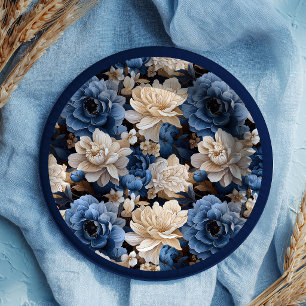 Stijlvolle marineblauw witte ivoorkleurige bloemde papieren bordje