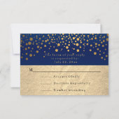 Stijlvolle marineblauwe en confetti gouden stippen RSVP kaartje (Achterkant)