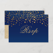 Stijlvolle marineblauwe en confetti gouden stippen RSVP kaartje (Voorkant / Achterkant)