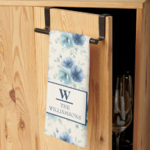 Stijlvolle marineblauwe waterverf bloemen monogram