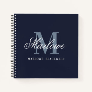 Stijlvolle marinepuin blauw monogram kalligrafie notitieboek