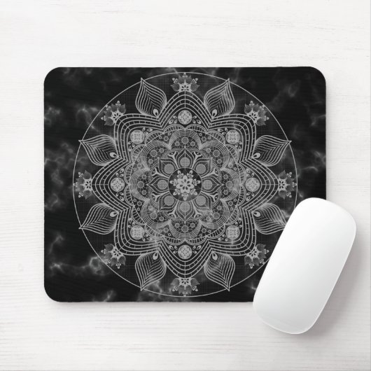 Stijlvolle marmer Black en White Floral Mandala Muismat (Met muis)