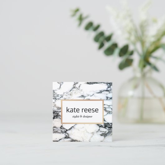 Stijlvolle marmer Black en White Marble Vierkante Visitekaartje (Staand voorkant)