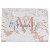 Stijlvolle Marmer en Roos Gouden Folie Monogram Groot Cadeauzakje (Achterkant)