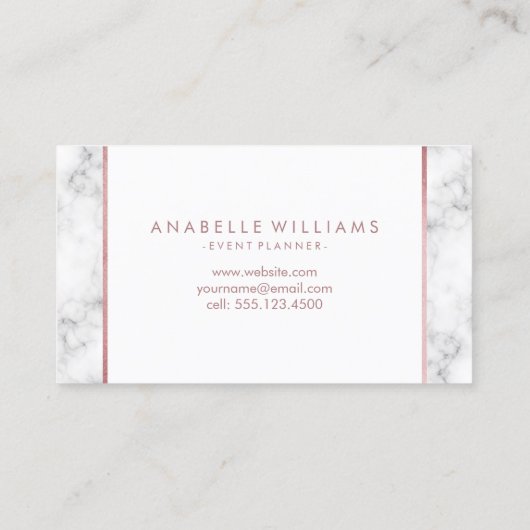 Stijlvolle Marmer en Roos Gouden Gedrukte Textuur Visitekaartje (Achterkant)