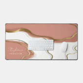 Stijlvolle Marmeren Blush Roze Gouden Agaat monogr Bureaumat (Keyboard & Muis)