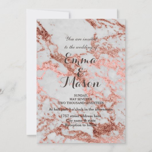 Stijlvolle Marmeren Roos Gouden Bruiloft collectie Kaart (Voorkant)