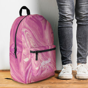 Stijlvolle marmeren roze vloeibare terug naar scho bedrukte rugzak