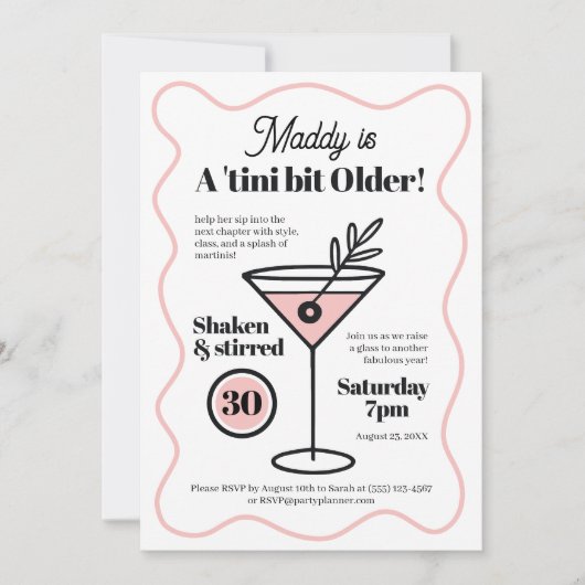 Stijlvolle Martini uitnodigingen voor 30e verjaard (Voorkant)