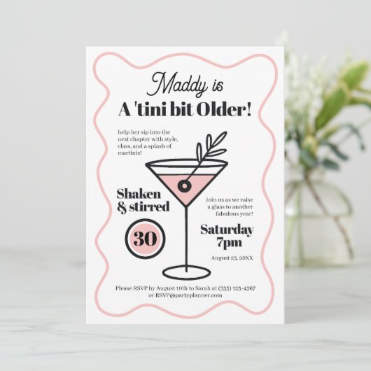 Stijlvolle Martini uitnodigingen voor 30e verjaard (Staand voorkant)
