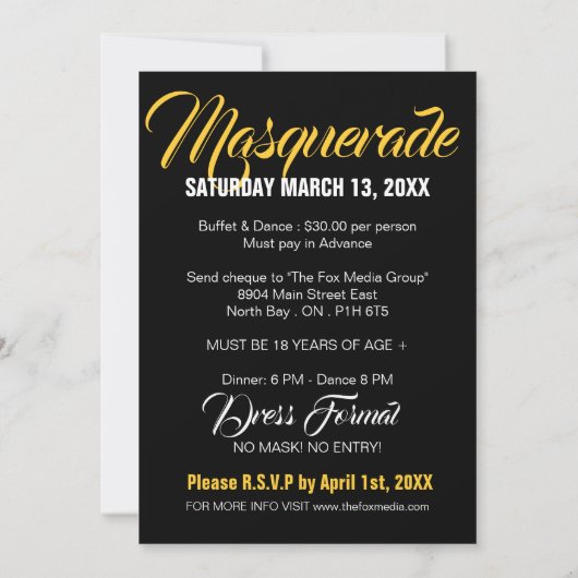 Stijlvolle Masquerade Party Uitnodiging (Achterkant)