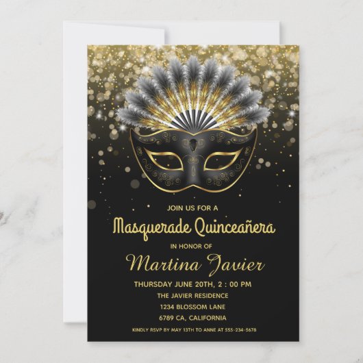 Stijlvolle Masquerade Quinceañera 15e verjaardag Kaart (Voorkant)