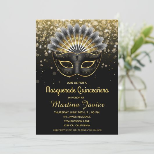 Stijlvolle Masquerade Quinceañera 15e verjaardag Kaart (Staand voorkant)