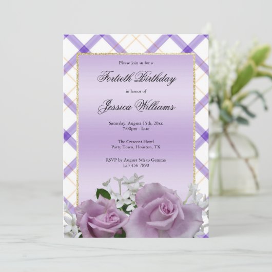 Stijlvolle Mauve Floral 40e verjaardag Kaart (Staand voorkant)