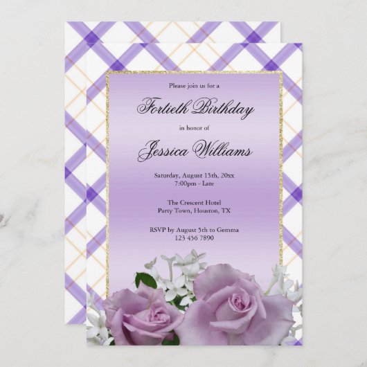 Stijlvolle Mauve Floral 40e verjaardag Kaart (Voorkant / Achterkant)