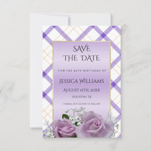 Stijlvolle Mauve Floral Birthday sparen de datum Save The Date (Voorkant)