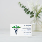 Stijlvolle medische Caduceus blauw groene vleugels Afsprakenkaartje (Staand voorkant)