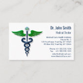 Stijlvolle medische Caduceus blauw groene vleugels Afsprakenkaartje (Voorkant)