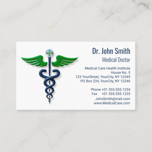 Stijlvolle medische Caduceus blauw groene vleugels Afsprakenkaartje (Voorkant)