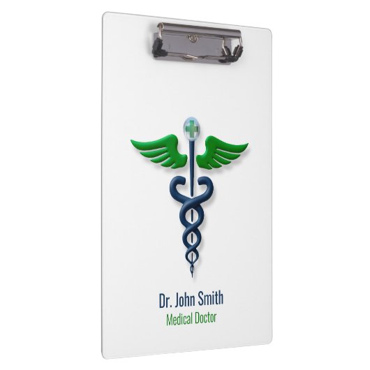 Stijlvolle medische Caduceus blauw groene vleugels Klembord (Rechts)