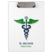 Stijlvolle medische Caduceus blauw groene vleugels Klembord (Voorkant)
