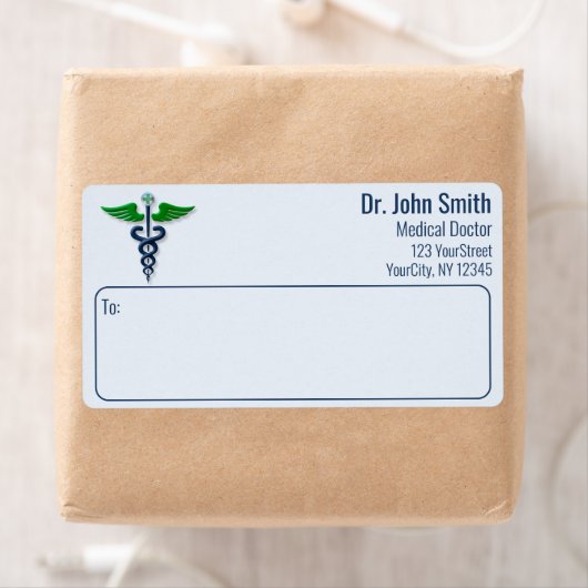 Stijlvolle medische Caduceus groene vleugels kruis Etiket (Insitu)