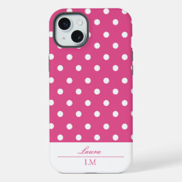 Stijlvolle Meisjesachtige Roze en Witte Stippen St iPhone 15 Plus Case