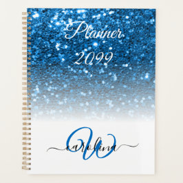 Stijlvolle meisjesblauwe glittermonogram planner