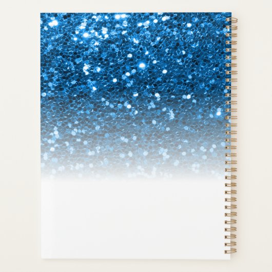 Stijlvolle meisjesblauwe glittermonogram planner (Achterkant)