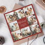 Stijlvolle Merriest Christmas Photo Collage Feestdagenkaart<br><div class="desc">Stel je een vierkante kerstkaart voor die ontworpen is om feestvreugde en nostalgie te verspreiden. De voorkant van de kaart is een collage van acht hartverwarmende foto's, het vastleggen van de essentie van uw feestelijke vieringen en gekoesterde momenten. In het midden van dit prachtige fotomozaïek vindt u de begroeting "Merriest...</div>