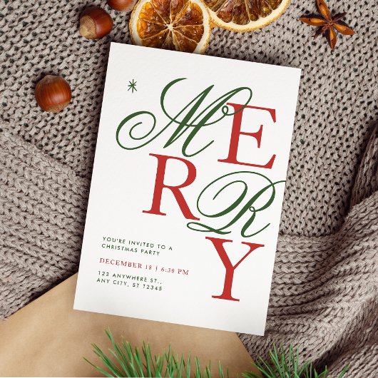 Stijlvolle Merry Typografie Feestelijke Kerstparty Kaart