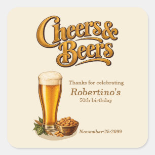 Stijlvolle messing vintage Cheers & Beers 50ste ve Vierkante Sticker