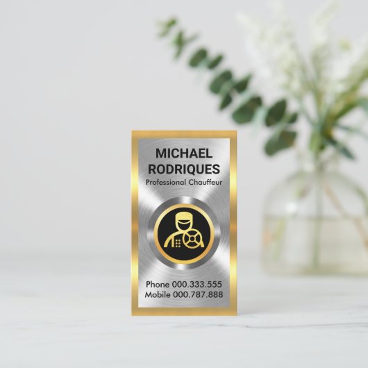 Stijlvolle metalen chauffeur visitekaartje (Staand voorkant)
