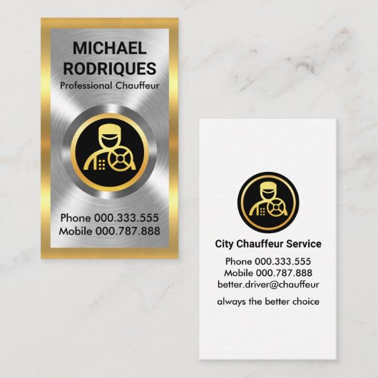 Stijlvolle metalen chauffeur visitekaartje (Voorkant / Achterkant)
