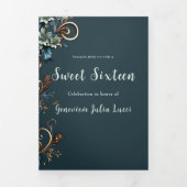 Stijlvolle Metallic Floral Sweet 16 Party uitnodig Drieluik Uitnodiging (Cover)