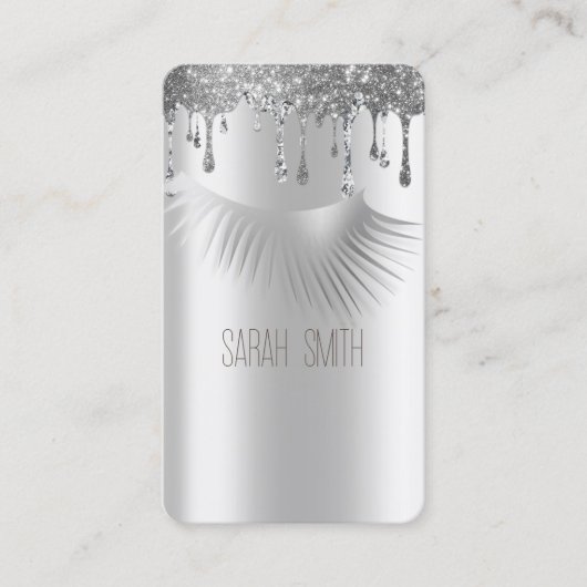 Stijlvolle Metallic Silver Glitter druppelt wimper Visitekaartje (Voorkant)