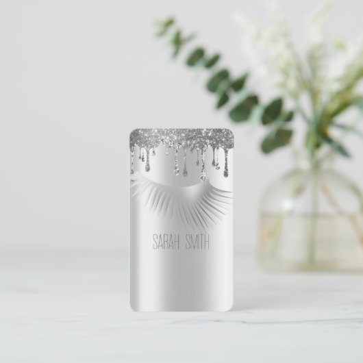 Stijlvolle Metallic Silver Glitter druppelt wimper Visitekaartje (Staand voorkant)