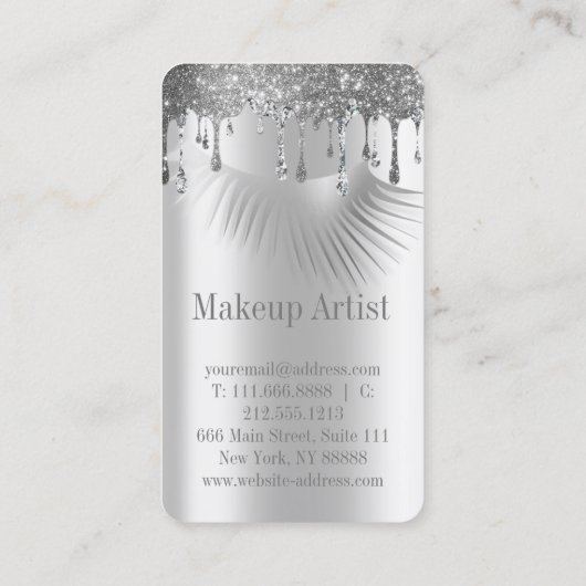 Stijlvolle Metallic Silver Glitter druppelt wimper Visitekaartje (Achterkant)