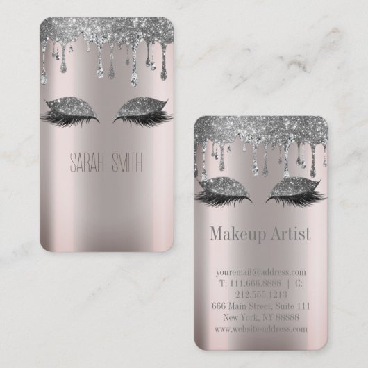Stijlvolle Metallic Silver Glitter druppelt wimper Visitekaartje (Voorkant / Achterkant)
