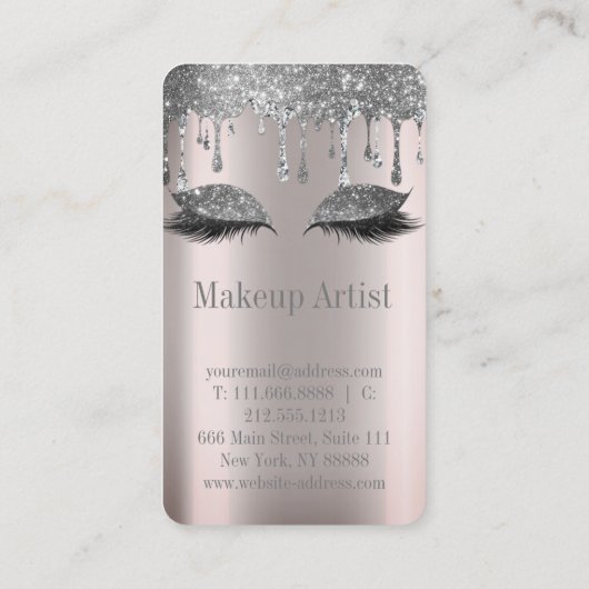 Stijlvolle Metallic Silver Glitter druppelt wimper Visitekaartje (Achterkant)