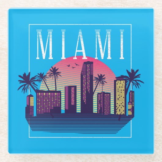 Stijlvolle Miami Florida Retro City Logo Glazen Onderzetter (Voorkant)