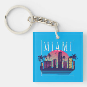 Stijlvolle Miami Florida Retro City Logo Sleutelhanger