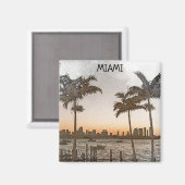 Stijlvolle Miami Florida  Skyline Magneet (Voorkant / Achterkant)