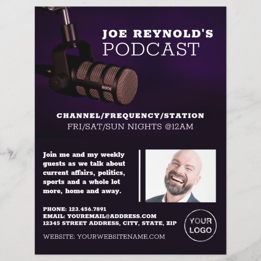 Stijlvolle Microfoon, Podcaster, Podcast Reclame Flyer (Voorkant)