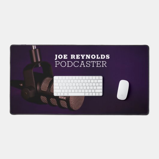 Stijlvolle microfoon, poocaster, podcast bureaumat (Keyboard & Muis)