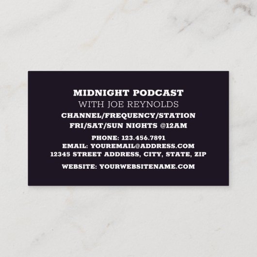 Stijlvolle microfoon, poocaster, podcast visitekaartje (Achterkant)