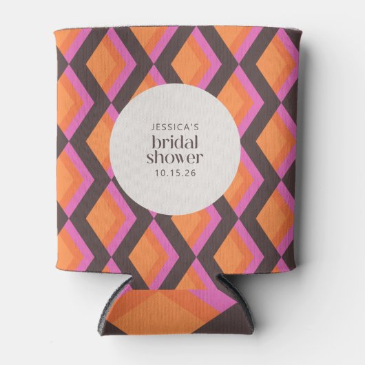 Stijlvolle Mid Century Mod Roze Bruine Bruiloftsbo Blikjeskoeler (Voorkant)