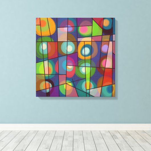 Stijlvolle, middenvormige cirkels canvas afdruk (Insitu (Houten vloer))